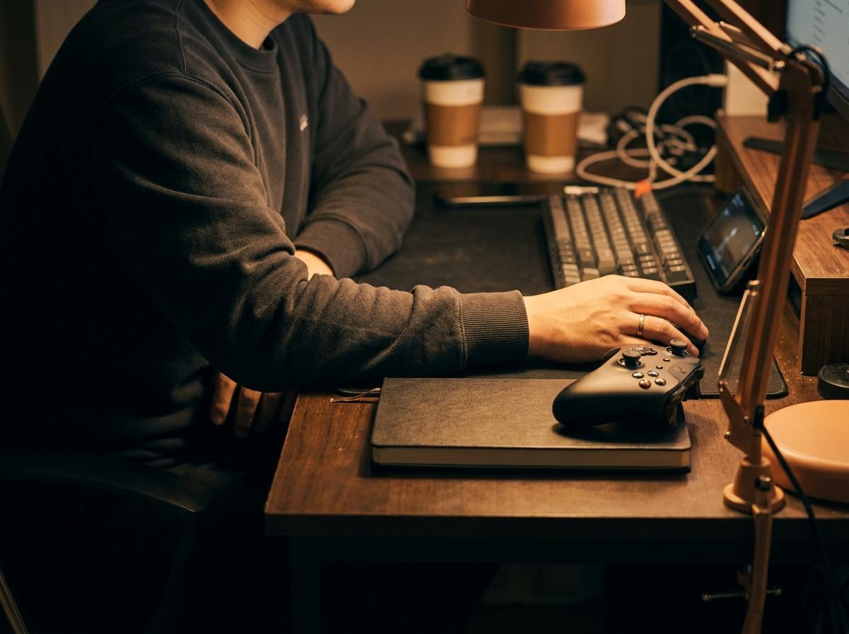 캐릭터를 정하기 전 키보드와 메모장을 앞에 둔 플레이 환경